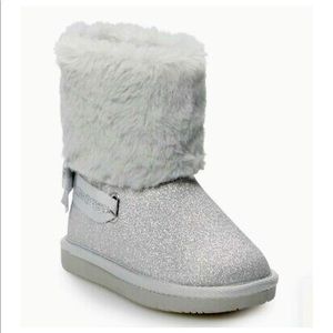 Fashion  boots Toddler girls fashion fur shoes silver glitter sparkly kids 10 T